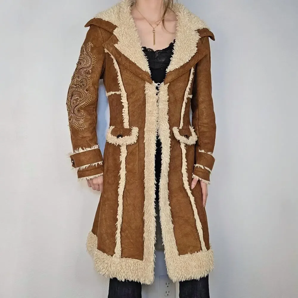 Y2K 90s Wilson’s Penny Lane Afghan Coat Beaded Sleeve Design Boho Fairycore - Picture 2 of 8